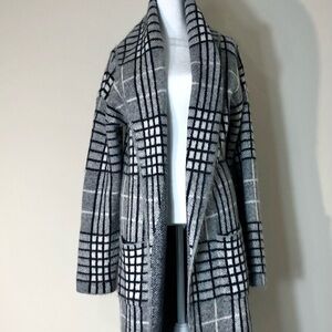 Woman’s Coatigan Coat A NEW DAY Jacquard Knit Black Grey Plaid Med/L Classic